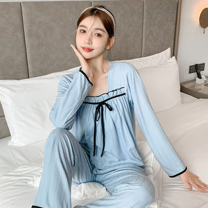 2022 Spring Autumn Long Sleeve Pajama Sets for Women Korean Cute Loose Sleepwear Suit Pyjamas Homewear Pijama Mujer Home Clothes