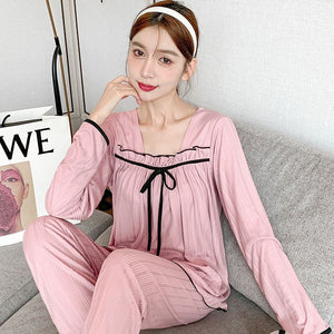 2022 Spring Autumn Long Sleeve Pajama Sets for Women Korean Cute Loose Sleepwear Suit Pyjamas Homewear Pijama Mujer Home Clothes