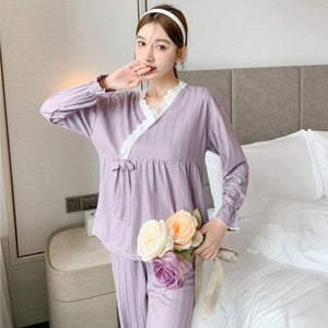 2022 Spring Autumn Long Sleeve Sexy Lace V-neck Kimono Pajama Sets for Women Sleepwear Suit Pyjama Homewear Pijama Mujer Clothes