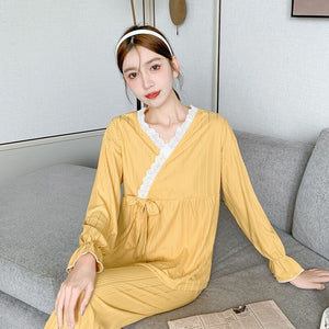 2022 Spring Autumn Long Sleeve Sexy Lace V-neck Kimono Pajama Sets for Women Sleepwear Suit Pyjama Homewear Pijama Mujer Clothes