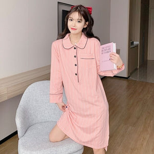 2022 Spring Autumn Plus Size Long Sleeve Cotton Nightgowns for Women Loose Sleepwear Homewear Night Dress Nightdress Home Nighty