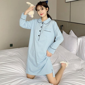 2022 Spring Autumn Plus Size Long Sleeve Cotton Nightgowns for Women Loose Sleepwear Homewear Night Dress Nightdress Home Nighty