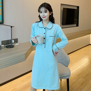 2022 Spring Autumn Plus Size Long Sleeve Cotton Nightgowns for Women Loose Sleepwear Homewear Night Dress Nightdress Home Nighty