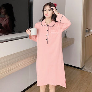2022 Spring Autumn Plus Size Long Sleeve Cotton Nightgowns for Women Loose Sleepwear Homewear Night Dress Nightdress Home Nighty