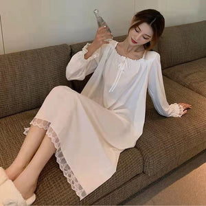 2022 Spring Autumn Sweet Princess Long Sleeve Nightgowns for Women Cute Lace Long Dress Sleepwear Night Dress Nightdress Nighty