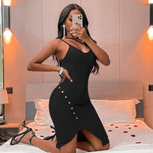 Load image into Gallery viewer, 2022 Spring New Clothing Women Sexy Black Sling Irregular Party Club Midi Dress Female Solid Color Backless Thigt Bodycon