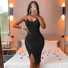 Load image into Gallery viewer, 2022 Spring New Clothing Women Sexy Black Sling Irregular Party Club Midi Dress Female Solid Color Backless Thigt Bodycon