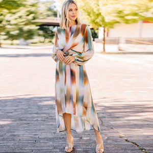 2022 Spring Summer New Print Color Contrast Long Dress for Women Elegant High Waist Beach Dresses