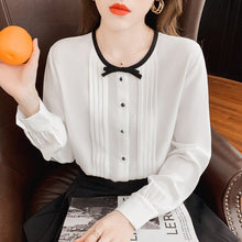 Load image into Gallery viewer, 2022 Spring Women Chiffon Blouse Fashion O-Neck Long Sleeved Solid Color White Shirt Elegant Slim Office Lady Tops