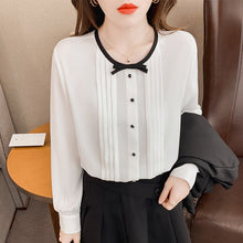 Load image into Gallery viewer, 2022 Spring Women Chiffon Blouse Fashion O-Neck Long Sleeved Solid Color White Shirt Elegant Slim Office Lady Tops