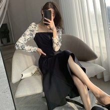 Load image into Gallery viewer, 2022 Spring Women Dress Floral Print Pleated Splicing Slim Elegant Square Collar Sexy Black Fashion Casual Dresses Korean Sweet