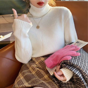 2022 Spring Women&#39;s Turtleneck Sweaters for Women Crop Sweater Fashion Khaki Black Basic Pull Vintage Femme Knit Top Jumper