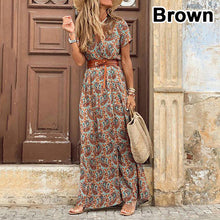 Load image into Gallery viewer, 2022 Summer Boho Long Dress Women Casual Paisley Print Belt Maxi Dress Elegant V Neck Short Sleeve Women&#39;s Beach Dress Vestidos