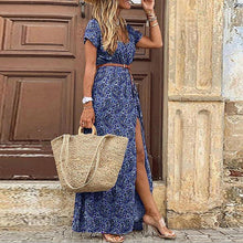 Load image into Gallery viewer, 2022 Summer Boho Long Dress Women Casual Paisley Print Belt Maxi Dress Elegant V Neck Short Sleeve Women&#39;s Beach Dress Vestidos