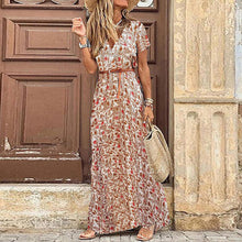 Load image into Gallery viewer, 2022 Summer Boho Long Dress Women Casual Paisley Print Belt Maxi Dress Elegant V Neck Short Sleeve Women&#39;s Beach Dress Vestidos