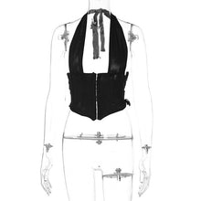 Load image into Gallery viewer, 2022 Summer Chic Breasted Backless Fashion Womens Clothing Black Casual Crop Top Rave Festival Sexy Halter Tops Shirt Streetwear