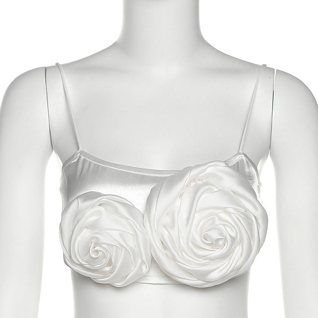 2022 Summer Chic Flowers Backless Fashion Women's Clothing  White Casual Crop Top Rave Festival Sexy Sling Zipper Tops Shirt