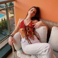 Load image into Gallery viewer, 2022 Summer Chic Flowers Backless Fashion Women&#39;s Clothing  White Casual Crop Top Rave Festival Sexy Sling Zipper Tops Shirt