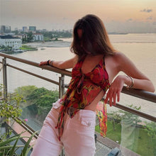 Load image into Gallery viewer, 2022 Summer Chic Flowers Backless Fashion Women&#39;s Clothing  White Casual Crop Top Rave Festival Sexy Sling Zipper Tops Shirt