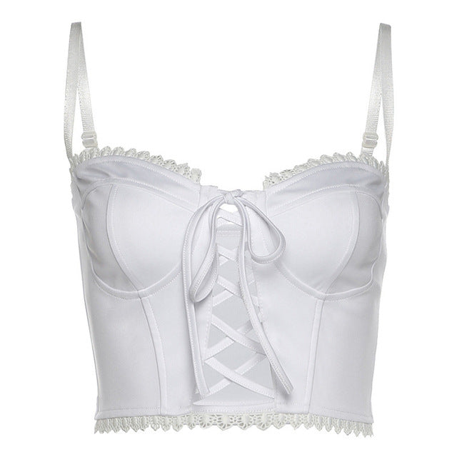 2022 Summer Chic Lace Backless Fashion Vintage Women's Clothing  White Casual Crop Top Rave Festival Sexy Sling Bandage Tops Shi