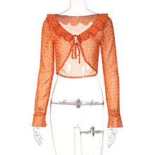 Load image into Gallery viewer, 2022 Summer Chic Printing Fashion Women&#39;s Clothing Trumpet Long Sleeves Cardigan Crop Top Rave Festival Sexy Bandage Tops Shirt