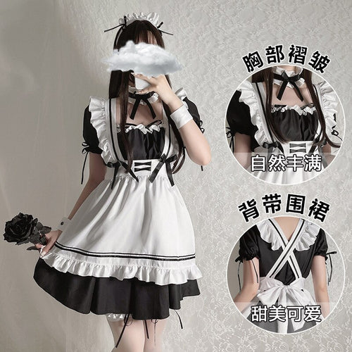 2022 Summer Cute Black Lolita Maid Costumes for Women Cosplay Uniform Japanese Animation Show Dress Costume Party Stage Costume