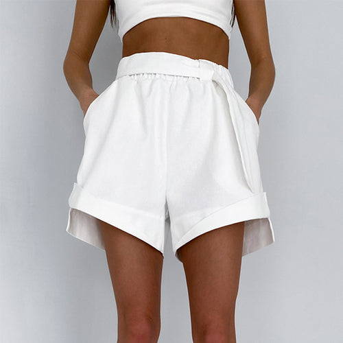 2022 Summer Design High Waist White Irregular Loose Temperament Wide Leg Shorts Streetwear Fashion Base Womens Casual Pants