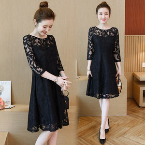 2022 Summer Dress Women New Style Loose-fitting Three-quarter Sleeve Black Elegant Lace Bodycon Casual Dress Fashion Dresses