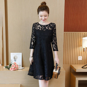 2022 Summer Dress Women New Style Loose-fitting Three-quarter Sleeve Black Elegant Lace Bodycon Casual Dress Fashion Dresses