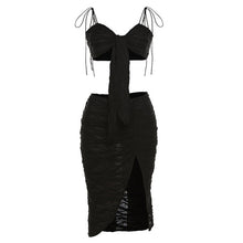 Load image into Gallery viewer, 2022 Summer Elegant Black Folds Bandage Sexy Slit 2 Piece Skirt Sets Women Fashion Outfits Dress Club Party Sets Top Matching