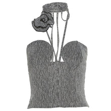 Load image into Gallery viewer, 2022 Summer Elegant Chic Flowers Backless Fashion Women&#39;s Clothing Black Casual Crop Top Rave Festival Sexy Halter Tops Shirt