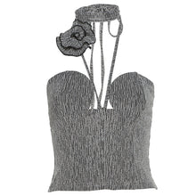 Load image into Gallery viewer, 2022 Summer Elegant Chic Flowers Backless Fashion Women&#39;s Clothing Black Casual Crop Top Rave Festival Sexy Halter Tops Shirt