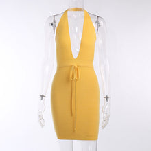 Load image into Gallery viewer, 2022 Summer Fashion Yellow Sexy V Nexk Knitted Mini Dress for Women Elegant  Sleeveless Backless Club Party Holiday Dresses