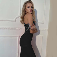 Load image into Gallery viewer, 2022 Summer Hot Black Spaghetti Chain Strap Backless Midi Dress  Club Casual Evening Party Prom Sexy V-Neck Split Folds Dresses