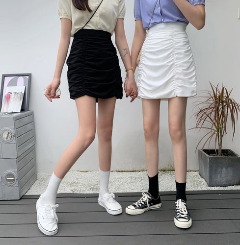 2022 Summer New Ins A-Line Skirt Sexy Pleated Short Skirt High Waist Thin Retro Hip Wrap Solid Color Puffy Skirt