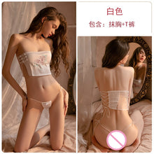 Load image into Gallery viewer, 2022 Summer New Retro Satin Embroidery Bandage Bra Alluring Underwear Two Piece Set For Women Sexy Temptation Erotic Lingerie