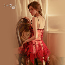 Load image into Gallery viewer, 2022 Summer New Sexy Lace Embroidery Nightdress Net Yarn Perspective Puffy Suspender Skirts with Panty Home Wear Two-piece Suit