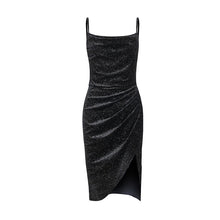 Load image into Gallery viewer, 2022 Summer New Sexy Women Dress Velvet Solid Color Glittering Material Split Fold Suspender Irregular Party Dress