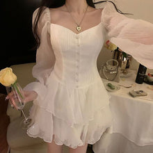 Load image into Gallery viewer, 2022 Summer New Women Dress Sexy Square Neck Pleated Puff Sleeve young girl Mini Dress Sweet Slim Elegant Fairy vestido