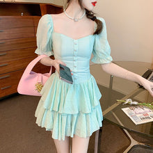 Load image into Gallery viewer, 2022 Summer New Women Dress Sexy Square Neck Pleated Puff Sleeve young girl Mini Dress Sweet Slim Elegant Fairy vestido