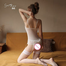 Load image into Gallery viewer, 2022 Summer New Women Sexy Lingerie Gothic Sexy Mesh See-through Cross Strap Tights Suit Temptation Maid Cosplay Uniform 2Pcs