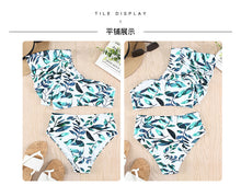 Load image into Gallery viewer, 2022 Summer New Women&#39;s Bikini Flower Print Swimsuit Girls Vacation One-shoulder Flounces Split  High-waisted 2 Pieces Swimwear