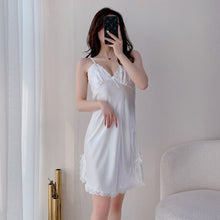 Load image into Gallery viewer, 2022 Summer Silk Satin Sexy Leopard Spaghetti Strap Mini Dress Nightgowns for Women Lace Sleepwear Nightdress Night Dress Nighty