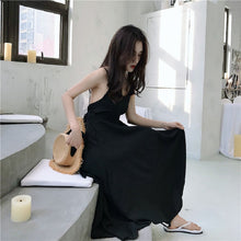 Load image into Gallery viewer, 2022 Summer Temperament Small Black Skirt Beach Seaside Holiday Bareback Thin High Waist Suspender Long Dress