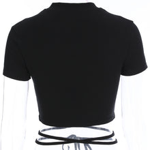 Load image into Gallery viewer, 2022 Summer Women Black Short T-Shirts Sexy Crop Tops Short Sleeve Bandage Tee Tops Female Shirts