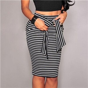 2022 Summer Women New Striped Pencil Skirt Fashion Sexy Slim Bag Hip Skirt With Sashes High Waist Bag Hip Skirt Hot Sale