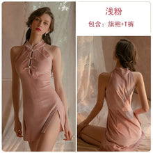 Load image into Gallery viewer, 2022 Summer Women Retro Velvet Cheongsam Sexy Lingerie Nightwear Erotic Bandage Side Split Qipao 2 Color Cosplay Sex Uniform