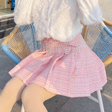 Load image into Gallery viewer, 2022 Sweet Kawaii Pink Mini Skirts Women High Waist Schoolgirl Lolita Pleated Skirt Fresh Beading Pearl Short Jupe Cute Spring