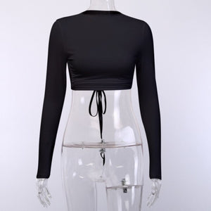 2022 White Long Sleeve Crop Top Women Fashion Elegant Spring Autumn 90s T Shirts Sexy Casual O Neck