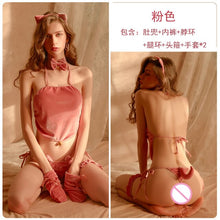 Load image into Gallery viewer, 2022 Women Erotic Lingerie Velvet Halter Halter 6Pcs Pyjama Kawaii Cat Girl Cosplay Uniform Sexy Belly Band Temptation Pajamas